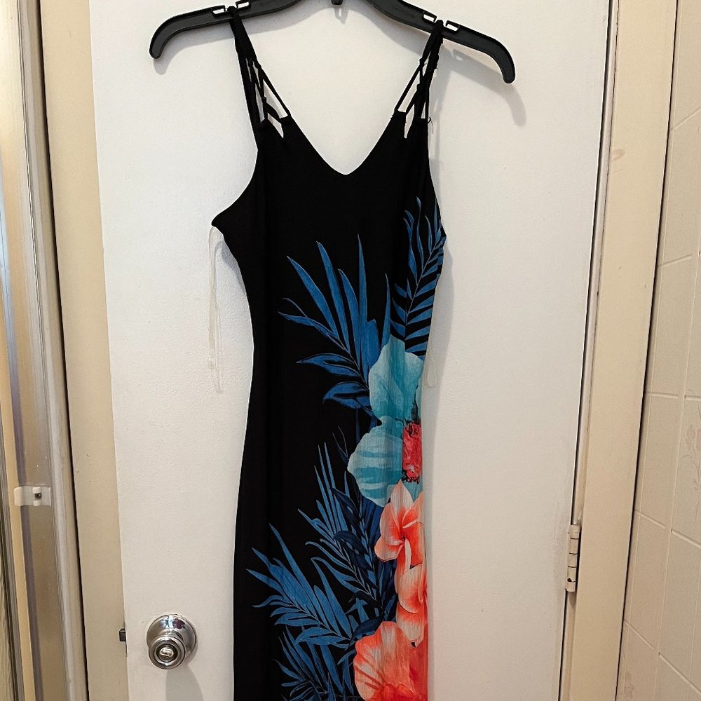 Fashion Nova: Maldives Maxi Dress, Black with Colorful Floral Design, Sz: Small
